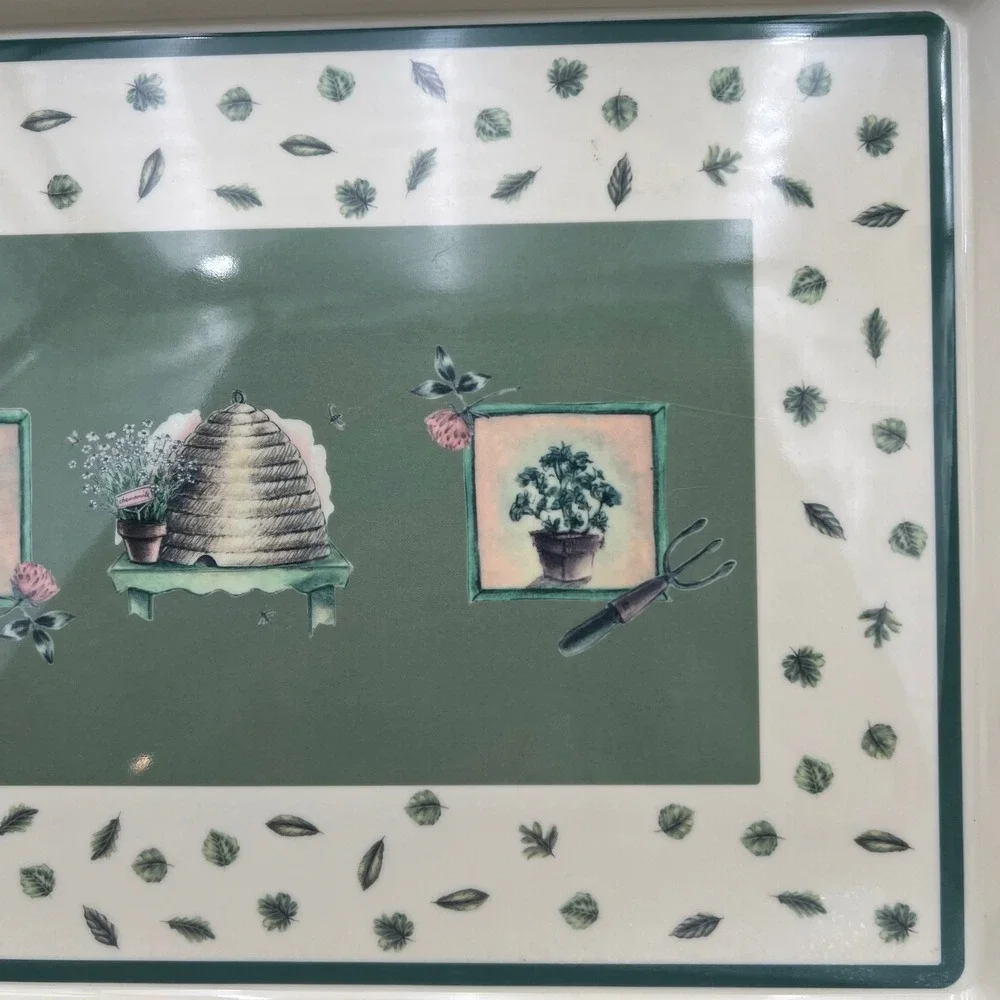 Pfaltzgraff Precidio Melamine Serving Tray Beehive Garden Herbs Green Cream 2000